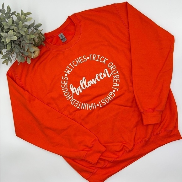 HALLOWEEN Crewneck Pullover Sweatshirt Orange Fall Various Sizes NEW!! - Picture 3 of 4